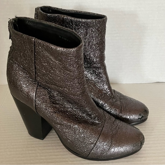 Rag & Bone Women’s Newbury Gunmetal Crinkle Leather Black Ankle Bootie 6.5 - Picture 9 of 15